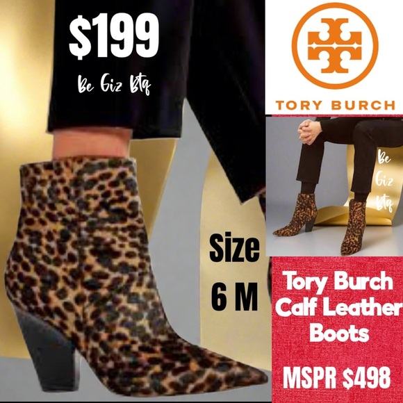 NWT Tory Burch Authentic Lila Ankle Bootie Calf Hair Barbados Leopard Size 6M - Picture 4 of 16